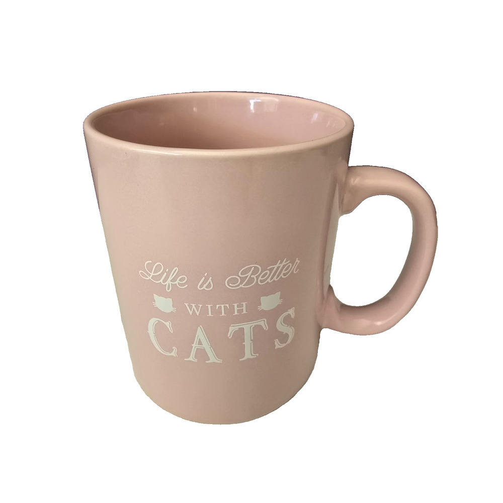 "Life is Better With a Cat" Pink Fringe Coffee Mug